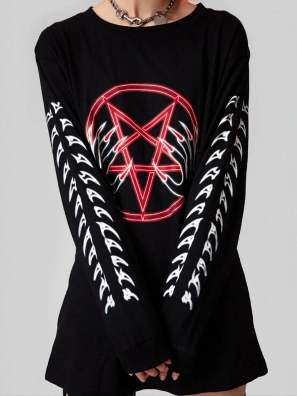 Long Clothing Nympha Nexo Pentagram Graphic Long Sleeve Tee Top Black Small NWT - Picture 3 of 7